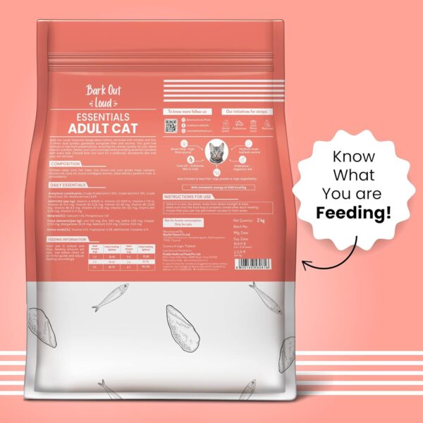 Bark Out Loud Essentials Adult Dry Cat Food | Fresh Fish & Chicken | Hairball Control | with Taurine, Antioxidants & Prebiotics | Complete & Balanced Nutrition - 1Kg