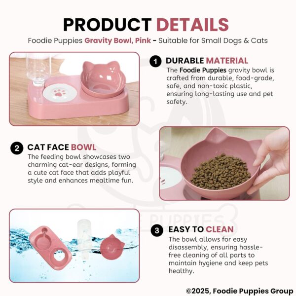 81zGYxxZ6SL._SL1500_.jpg Foodie Puppies Gravity Cat Food and Water Bowl Set - (Pink) | 2in1 Automatic Drinking Flowing Water and Food Bowl | Detachable Elevated Cat Bowl Stand Wet and Dry Food Bowl for Cats & Small Dogs