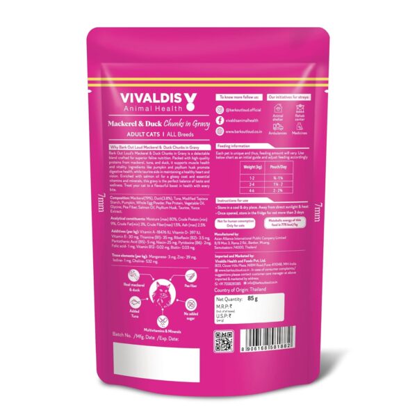 BARK OUT LOUD - Wet Cat Food Fresh Mackerel & Tuna | Omega Enriched, Salmon Oil, Taurine | No Sugar Gravy Cat Food for All Breeds | 85g (Pack of 6)