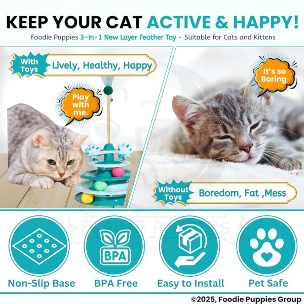 Foodie Puppies Interactive Tower of Tracks Toy for Cats and Kittens (3 Layer Feather Toy) Game Entertainment Circular Training Amusement Plate with Colorful Balls for Cats & Kittens