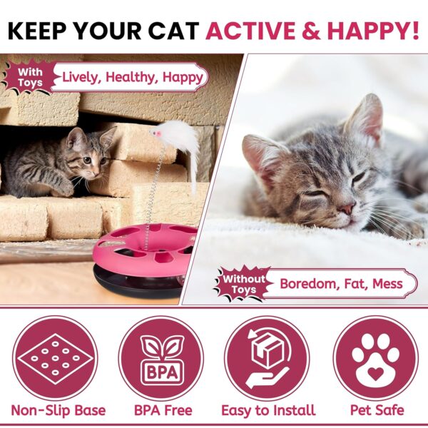 Foodie Puppies Cat Happy Circle with Ball Bell and Feather Mouse Attached for Cats and Kittens (Color May Vary) | Interactive Fun Toy for Exercise and Physical Health of Cats & Kittens (Happy Circle)