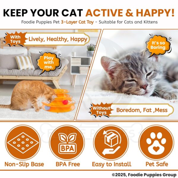 Foodie Puppies Interactive (3 Layers) Tower Track Roller with Colorful Balls for Cats and Kittens | Turntable Puzzle Toy for Mental and Physical Exercise (Color May Vary)