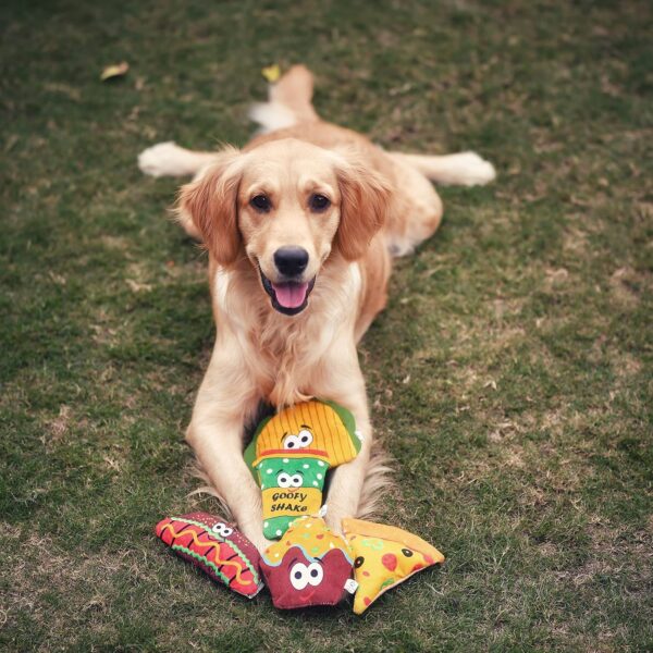 91ucSHgmcCL._SL1500_.jpg Goofy Tails Food Buddies Pizza Slice Plush Toy for Dogs | Crinkle Dog Toys for Puppies | Squeaky Toys for Dogs and Puppies