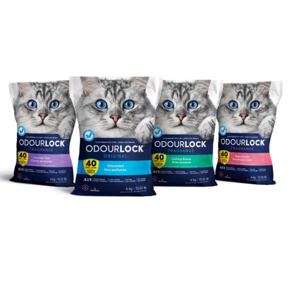 OdourLock Calming Breeze Scented Ultra Premium Cat Litter -Blocks Ammonia, Dust-Free, Extra-Hard Clumping, 40-Day Odor Control, Quick Absorption, No Tracking, Multi-Cat Friendly, Made in Canada 12kg