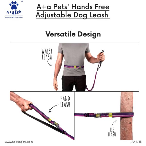 1765108680_61YrQ9x14LL._SL1500_.jpg A+a Pets’ Hands Free Adjustable Dog Leash | Waist Tie-up, Lightweight, Adjustable, Durable Nylon for Running, Hiking, Jogging & Walking (NPink)