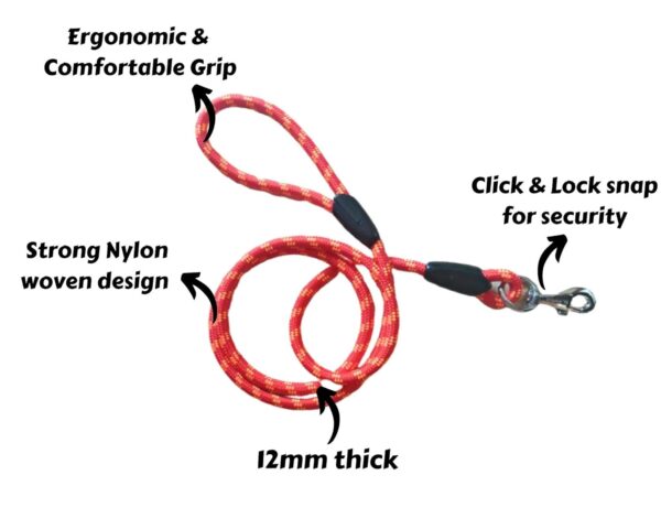 Nylon Dog Rope Leash, Medium - 72 inch (6ft), Red -12mm
