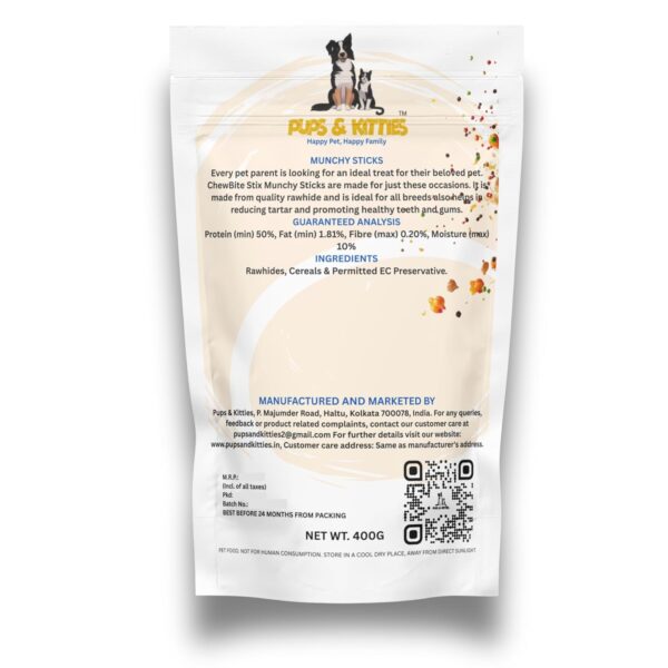 Chew Bite Stix by Pups & Kitties Premium munchy Sticks for Dog, Chicken Flavour, 400g