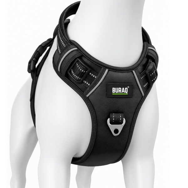 BURAQ No Pull Dog Harness For Large, Medium & Small BURAQ No Pull Dog Harness For Large, Medium & Small Dogs | Reflective Oxford Vest | Soft Padded Chest Belt | Easy Control | Anti-Choke Dog Belt For Walking & Training,Black
