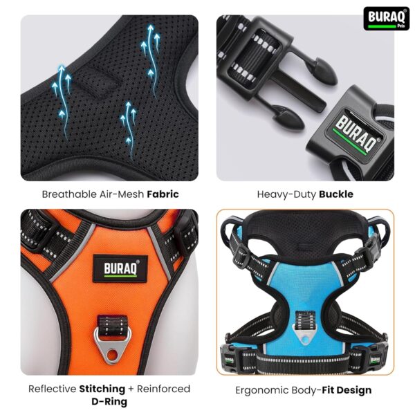 1765506451_81eMBi7mH-L._SL1500_.jpg BURAQ No Pull Dog Harness For Large, Medium & Small Dogs | Reflective Oxford Vest | Soft Padded Chest Belt | Easy Control | Anti-Choke Dog Belt For Walking & Training,Black