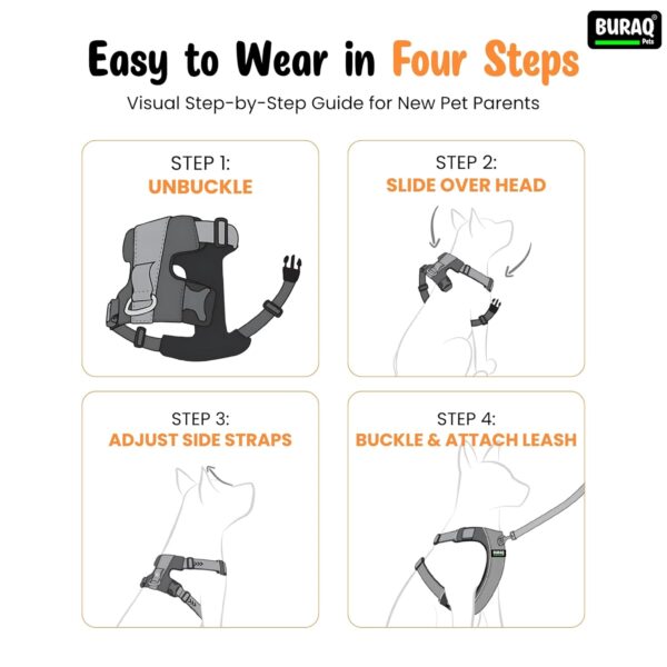 1765506455_71IxUGSxwXL._SL1500_.jpg BURAQ No Pull Dog Harness For Large, Medium & Small Dogs | Reflective Oxford Vest | Soft Padded Chest Belt | Easy Control | Anti-Choke Dog Belt For Walking & Training,Black