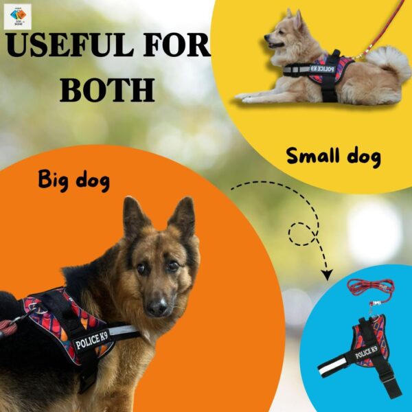 24 BH BAZAAR's K9 Dog Harness with Rope (L) - Reflective Printed Design | No-Pull Adjustable Harness & Rope for Large Dogs – Training & Outdoor Adventures.