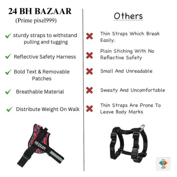 24 BH BAZAAR's K9 Dog Harness with Rope (L) - Reflective Printed Design | No-Pull Adjustable Harness & Rope for Large Dogs – Training & Outdoor Adventures.