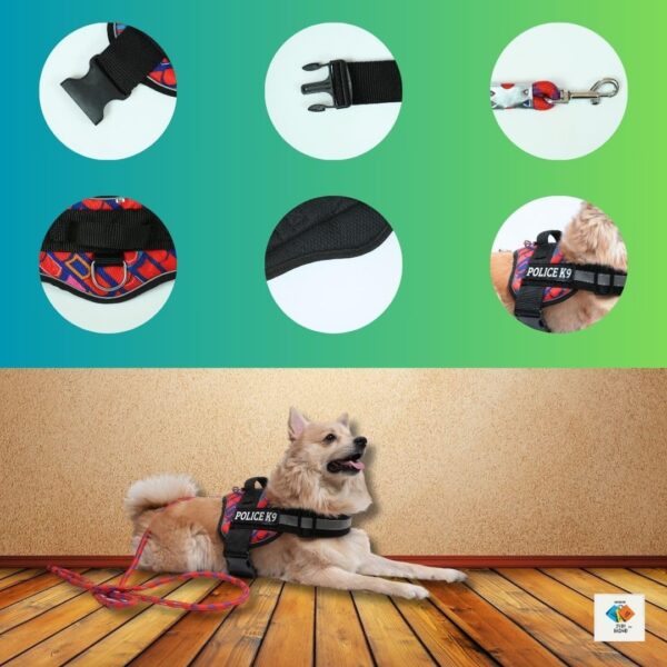24 BH BAZAAR's K9 Dog Harness with Rope (L) - Reflective Printed Design | No-Pull Adjustable Harness & Rope for Large Dogs – Training & Outdoor Adventures.