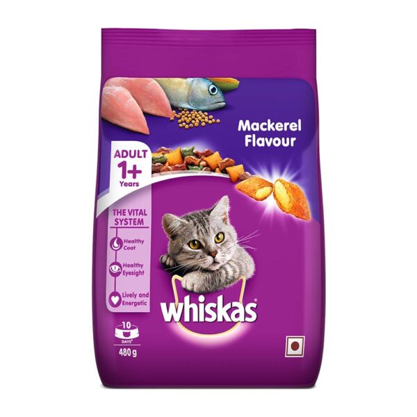 1765810221_61SEpC7fiZL._SL1000_.jpg Whiskas Adult (+1 Year) Dry Cat Food, Chicken Flavour, 1.2kg Pack and Adult (+1 Year) Dry Cat Food, Mackerel Flavour, 480g Pack