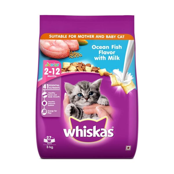 1765836588_616NDLxstML._SL1000_.jpg Whiskas Kitten (2-12 Months) Dry Cat Food, Ocean Fish Flavour with Milk, 3 Kg Pack & Adult (+1 Year) Dry Cat Food, Ocean Fish Flavour, 7Kg Pack