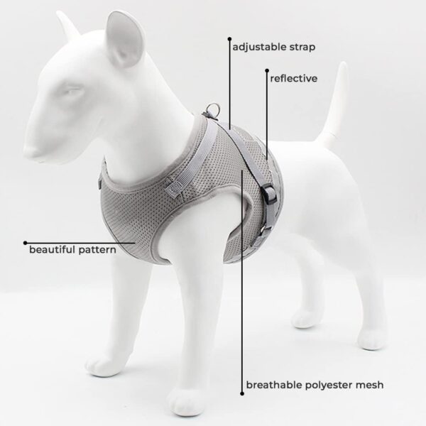 Kuber Industries Reflective Dog Harness with Adjustable Leash|Breathable Polyester Mesh Fabric |Medium Size|HT-844|Comfortable No-Pull Grip|Quick Release Buckles|Easy On - Easy Off Harness|Grey