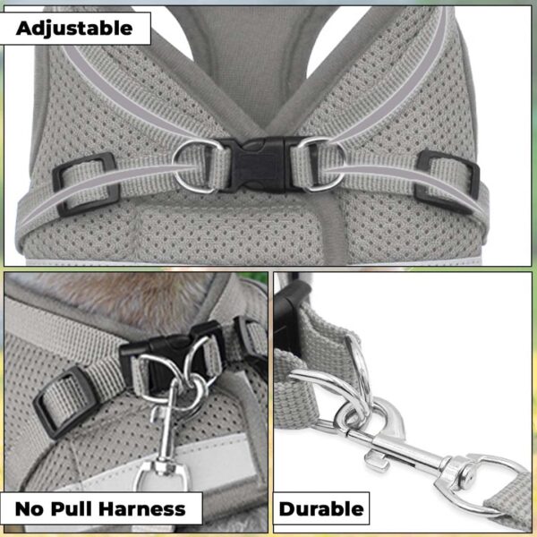 Kuber Industries Reflective Dog Harness with Adjustable Leash|Breathable Polyester Mesh Fabric |Medium Size|HT-844|Comfortable No-Pull Grip|Quick Release Buckles|Easy On - Easy Off Harness|Grey