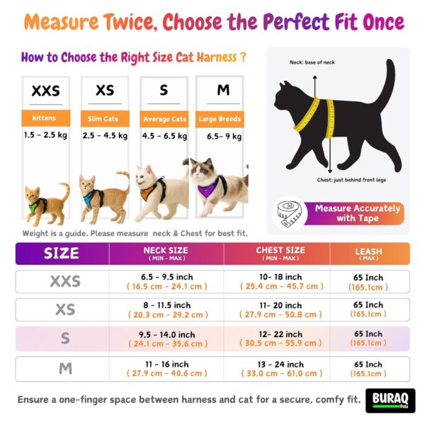 1765864016_81p8AyIK9UL._SL1500_.jpg Buraq No Pull Cat Harness with Leash + 2 Pcs Cat Collar, Escape Proof, Ultra-Light Weight, Air Mesh Fabric, Aesthetic Design Adjustable Cat Leash with Harness (XXS - Grey)