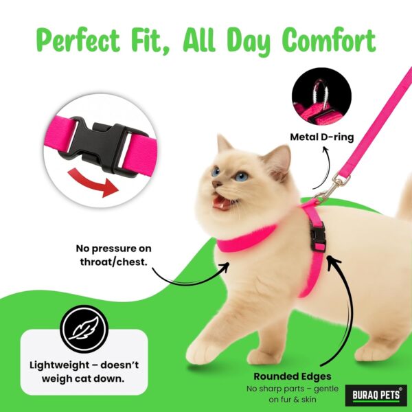 Buraq Basic Full Body Cat Harness with Leash Set for Walking | Escape Proof | Adjustable & Durable for Cats (Dark Pink)