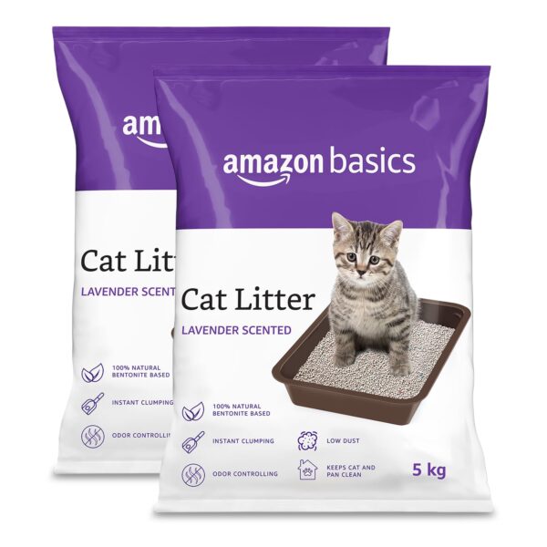 Amazon Basics Dry Cat Food|3 Kg|Ocean Fish|acked with Protein|Suitable for All Breeds with Amazon Basics Scoopable Smart White Bentonite Scented Cat Litter|10 Kg|Lavender Fragrance