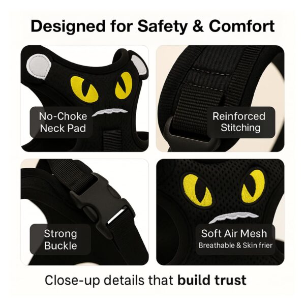 1765928085_71eh-tkgILL._SL1500_.jpg Adjustable Dog Harness and Leash Set for Dogs | No-Pull, No-Choke Soft Padded Vest | Cute Monster Face Design | Easy Control | Reflective & Comfortable Pet Harness | Walking and Training