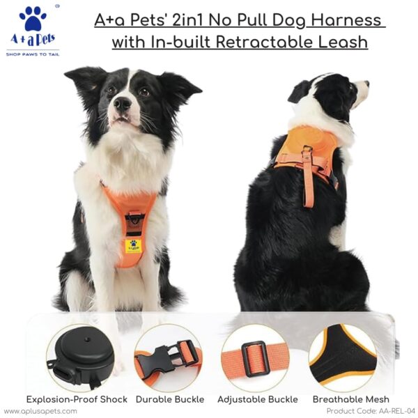 A+a Pets' 2in1 No Pull Dog Harness with in-Built Retractable Leash - Automatic and Anti Burst Impact Function (M, Red)