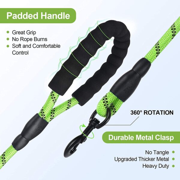 Petology Dog Leash 4FT Long, 1cm Thick Reflective Heavy Duty Rope with Anti-Slip Padded Handle for Small Dogs