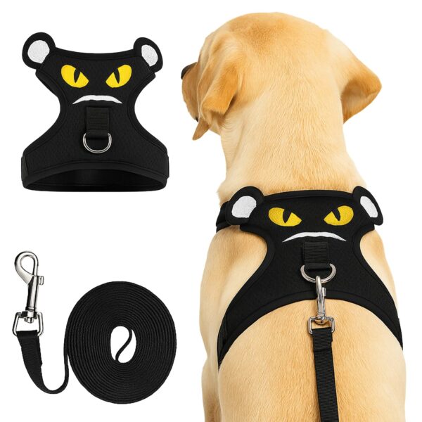 Adjustable Dog Harness and Leash Set for Dogs | No-Pull, Adjustable Dog Harness and Leash Set for Dogs | No-Pull, No-Choke Soft Padded Vest | Cute Monster Face Design | Easy Control | Reflective & Comfortable Pet Harness | Walking and Training