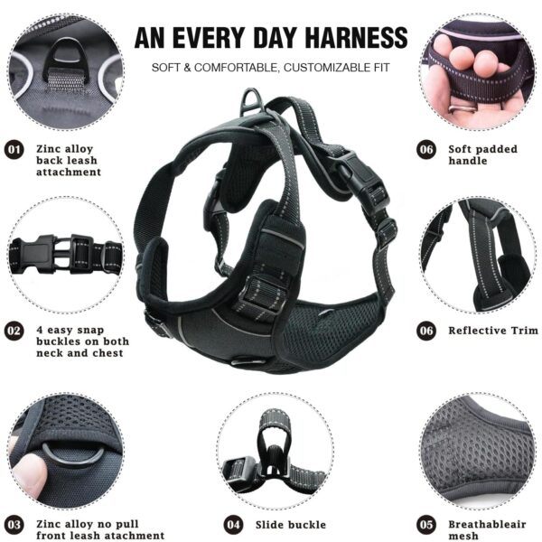 Lyrovo Adjustable No-Pull Dog Harness with Leash Set for Small, Medium & Large Dogs – Reflective, Breathable, Comfortable Vest Harness for Training & Walking (Black, M (14-22Kg))