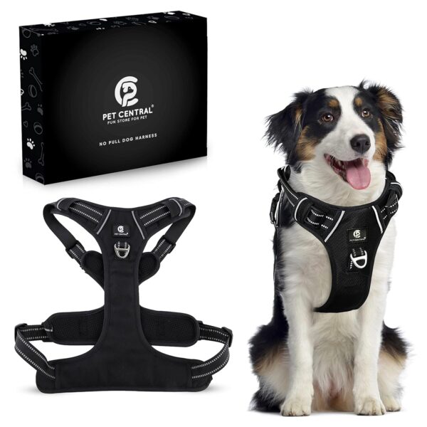 Dog Harness for Small Dogs – Reflective Strip Harness for Dogs Small, Medium, Large and Extra Large – Heavy Duty Anti Pulling Non Choking Dog Body Belt – Adjustable Black Dog Harness