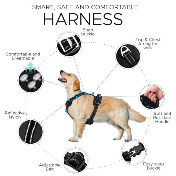 Dog Harness for Small Dogs – Reflective Strip Harness for Dogs Small, Medium, Large and Extra Large – Heavy Duty Anti Pulling Non Choking Dog Body Belt – Adjustable Black Dog Harness