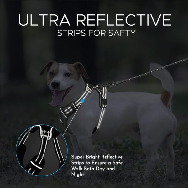 Dog Harness for Small Dogs – Reflective Strip Harness for Dogs Small, Medium, Large and Extra Large – Heavy Duty Anti Pulling Non Choking Dog Body Belt – Adjustable Black Dog Harness