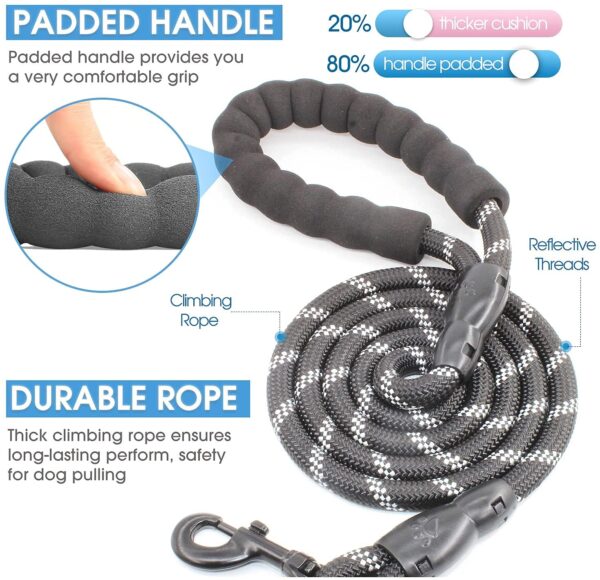 Petology Dog Leash 4FT Long, 1cm Thick Reflective Heavy Duty Rope with Anti-Slip Padded Handle for Small Dogs