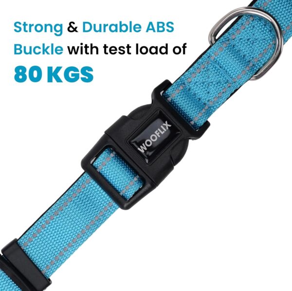 WOOFLIX Reflective Dog Leash And Collar Combo Set|Dog Collar & Anti Slip Padded Handle Leash For Dogs|Highly Reflective|Dog Rope For Medium & Large Dogs|(Leash 5 Ft. + Collar Medium, Blue, 18 Cm)