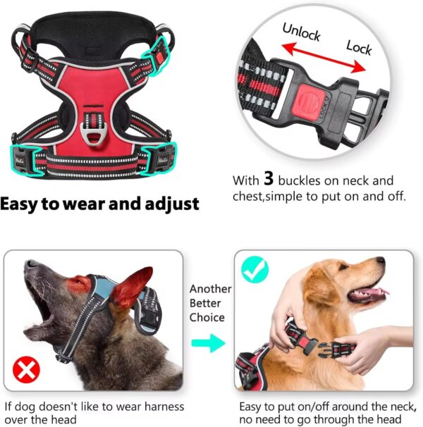 Dog Harness Dog Body Belt Vest for Large Medium Small Dogs with Safety Reflective No Pull Adjustable Military Style Dog Vest Training Harness(Red, Large)