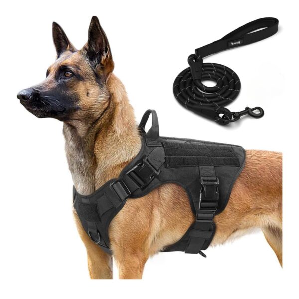 Dog Harness No-Pull Pet Harness Adjustable Outdoor Pet Vest 3M Reflective Oxford Material Vest for Dogs Easy Control for Small Medium Large Dogs (Tactical Black, XL (Harness + Leash))