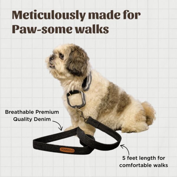 PetWale Dog Leash with Padded Handle | Suited for Walking, Running, Training & More | Black Denim Fabric | Easy to Clean & Maintain | Durable & Sturdy | L: 5 feet, W: 1.5 inches