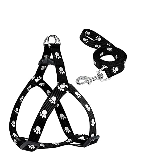 PSK PET MART 0.75 Inch Nylon Adjustable Harness Vest Belt with Dog Feet Printed Leash for Small Dogs and Puppies (Pack of 1)
