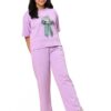 4147yWkCyaL.jpg Women's Casual Lounge Set, T-Shirt with Cat Bow Print and Matching Pants