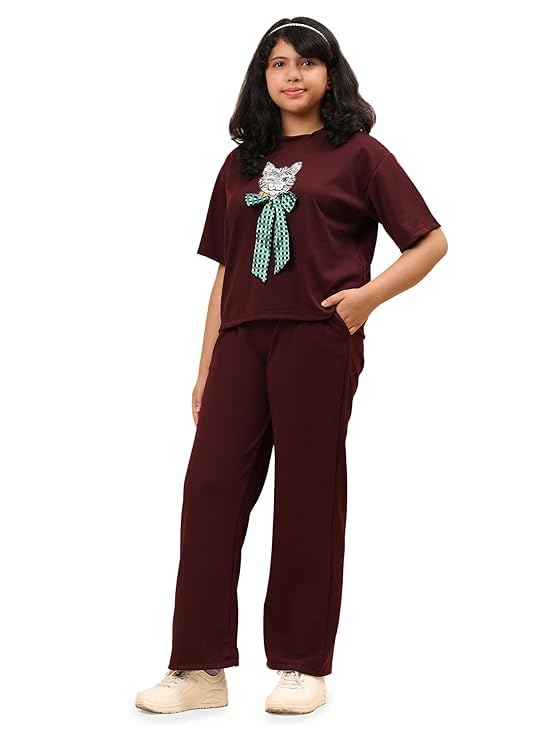 416CWdKzFHL.jpg Women's Casual Lounge Set, T-Shirt with Cat Bow Print and Matching Pants