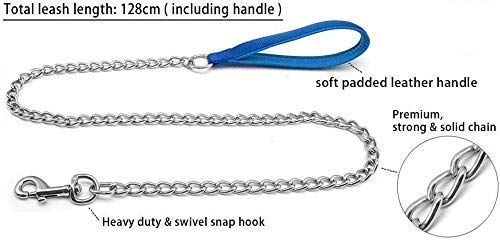 PSK PET MART Heavy Duty Dog Leash Metal Dog Leash Dog Chain with Padded Handle (Large, Blue)