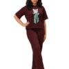 Women's Casual Lounge Set, T-Shirt with Cat Bow Print and Women's Casual Lounge Set, T-Shirt with Cat Bow Print and Matching Pants