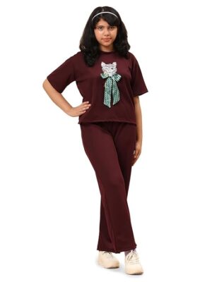 Women's Casual Lounge Set, T-Shirt with Cat Bow Print and Women's Casual Lounge Set, T-Shirt with Cat Bow Print and Matching Pants