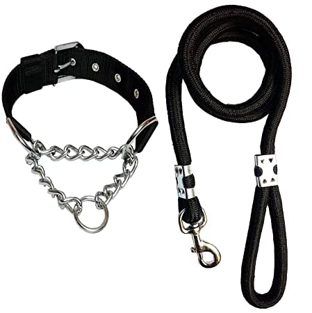 DOG TRUST Dog Combo of Rope Leash with Choke Belt Collar for Dogs - Black (Large)