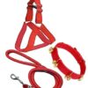 PSK PET MART Ghungroo Dog Combo Pack of Harness, Neck Collar Belt and Rope Set (Black, Medium) (Red Ghungroo)