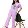 41UMCsIzeZL.jpg Women's Casual Lounge Set, T-Shirt with Cat Bow Print and Matching Pants