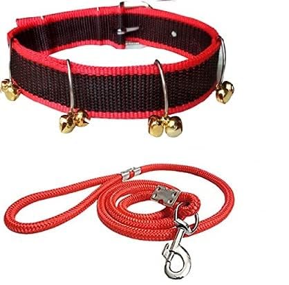PSK PET MART Ghungroo Dog Combo Pack of Harness, Neck Collar Belt and Rope Set (Black, Medium) (Red Ghungroo)