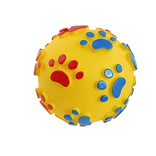 41dwRaJWoLL.jpg RvPaws Pet Dog Paw Print Ball Toy Sound Squeaky Squeaker Dog Cat Chew Interactive Ball Squeak Playing Toy (Color May Vary)