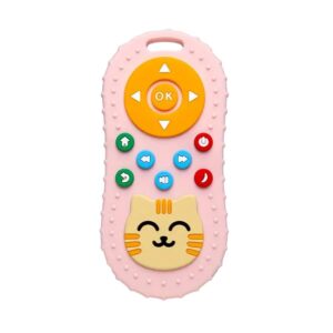 Cute Cat Silicone Baby Teether - Cat Remote Control Shape Food Grade Teething Toy for Babies - Sensory Teething Toy, Remote Teether for Babies (Pink)