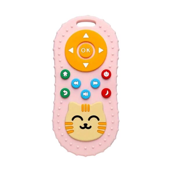 Cute Cat Silicone Baby Teether - Cat Remote Control Shape Food Grade Teething Toy for Babies - Sensory Teething Toy, Remote Teether for Babies (Pink)